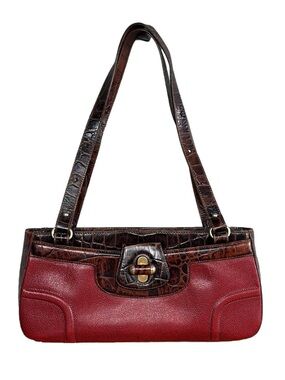 Brahmin Vintage 2007 25th Anniversary Red & Croc Leather Shoulder Bag Y2K Luxe